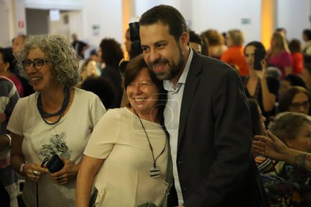 Photo for Sao Paulo, Brazil - 03/08/2024: Deputy Guilherme Boulos and former mayor Marta Suplicy participate on Friday (8) in a breakfast with around 200 women at Club Homs. Held on International Women's Day, the event was attended by businesswomen, artists - Royalty Free Image