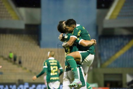 Photo for Barueri (SP), BRAZIL - 03/09/2024: Palmeiras player Rony scores and celebrates his goal, during a match between Palmeiras and Botafogo, valid for the 12th round of the 2024 Paulista Football Championship, held at Arena Baruer - Royalty Free Image