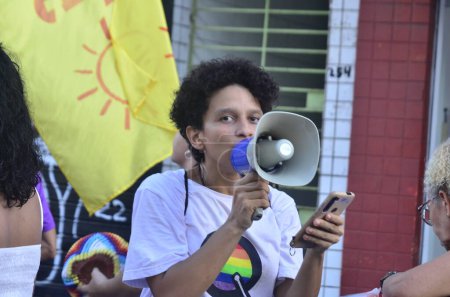 Téléchargez les photos : NATAL (RN), BRESIL - 03 / 08 / 2024 - JOURNÉE INTERNATIONALE DE LA FEMME - Les femmes du Rio Grande do Norte ont fait une longue promenade dans les rues du centre de la capitale du Natal, pour exiger plus d'améliorations et de politiques à l'occasion de la Journée internationale de la femme - en image libre de droit