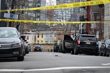 Photo for Shooting kills one person and injures two others in Jersey City, New Jersey. March 9, 2024, Jersey City, New Jersey, USA: The Hudson County Prosecutors Office Homicide Unit and the Jersey City Police Department are investigating a shooting - Royalty Free Image