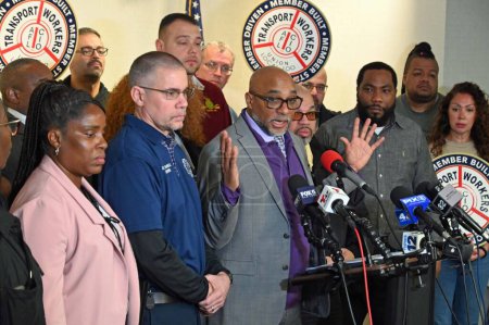 Photo for Press Conference with Transit Union President Richard Davis. March 12, 2024, New York, USA: Transit Union President Richard Davis of the Transit Workers Union Local 100 (TWU), responding to the violence in the subway and bus system in New York. - Royalty Free Image