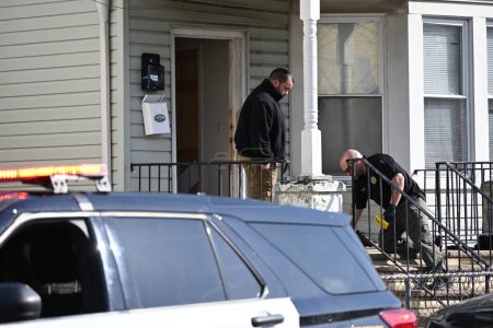 Photo for (NEW) Police are investigating a victim who was stabbed multiple times at 439 East 23rd Street in Paterson, New Jersey. March 13, 2024, Paterson, New Jersey, USA: Wednesday afternoon at approximately 2:50 PM, authorities responded to 439 East 23rd St - Royalty Free Image