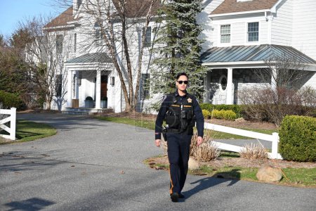Photo for Police stage at U.S. Congressman Josh Gottheimer's home in Wyckoff, New Jersey. March 14, 2024, Wyckoff, New Jersey, USA: Bergen County Sheriff's were on scene at the home of U.S. Congressman Josh Gottheimer in Wyckoff, New Jersey Thursday afternoon - Royalty Free Image