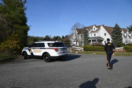 Photo for Police stage at U.S. Congressman Josh Gottheimer's home in Wyckoff, New Jersey. March 14, 2024, Wyckoff, New Jersey, USA: Bergen County Sheriff's were on scene at the home of U.S. Congressman Josh Gottheimer in Wyckoff, New Jersey Thursday afternoon - Royalty Free Image