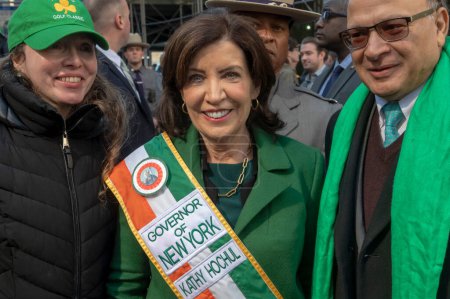 Photo for St. Patrick's Day Parade in New York City.  March 16, 2024, New York, New York, USA: New York State Governor Kathy Hochul participates in the St. Patrick's Day Parade along 5th Avenue - Royalty Free Image