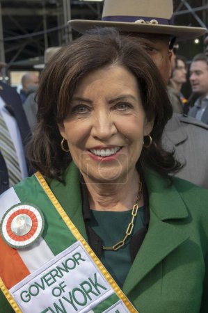Photo for St. Patrick's Day Parade in New York City.  March 16, 2024, New York, New York, USA: New York State Governor Kathy Hochul participates in the St. Patrick's Day Parade along 5th Avenue on March 16, 2024 - Royalty Free Image