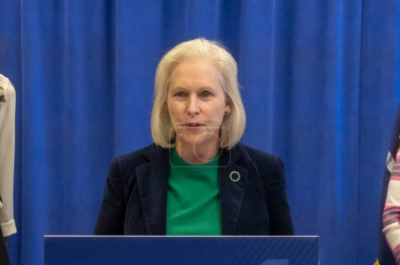 Photo for Senator Gillibrand Calls To Expand Child Tax Credit For New York Families. March 17, 2024, New York, New York, USA: U.S. Senator Kirsten Gillibrand speaks at a press conference calling or the passage of the expanded Child Tax Credit - Royalty Free Image