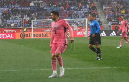 Photo for MLS : New York Red Bull vs Inter Miami. March 23, 2024, Harrison, New Jersey, USA: Luis Suarez during soccer match between New York Red Bull and Inter Miami during MLS regular season at Red Bull Arena, New Jersey amid heavy rainfall - Royalty Free Image