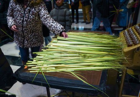 Photo for Palm Sunday. March 24, 2024, New Yor, USA : Cardinal Timothy Dolan led the mass at St. Patrick Cathedral in New York City on Palm Sunday this morning. Devotees globally congregate to observe Palm Sunday - Royalty Free Image