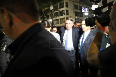 Photo for Sao Paulo (SP), Brazil 03/25/2024 - Former president of Brazil Jair Messias Bolsonaro speaks in honor of his wife Michelle Bolsonaro at an event held by the Sao Paulo City Council this Monday ( 25) - Royalty Free Image