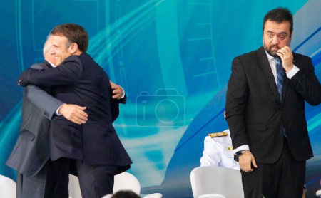 Téléchargez les photos : Rio de Janeiro (RJ) Brésil 27 / 03 / 2024 - Les présidents Luiz Inacio Lula da Silva (PT) et Emmanuel Macron, de France, inaugurent, ce mercredi matin (27), le sous-marin Tonelero, de la Marine brésilienne. - en image libre de droit