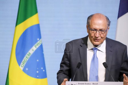 Photo for Sao Paulo (SP), Brazil 03/27/2024 - The Vice-President of the Republic, Geraldo Alckmin, participates in the Brazil-France Economic Forum, at Fiesp on Avenida Paulista in Sao Paulo, this Wednesday March 27, 2024. - Royalty Free Image