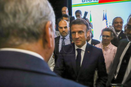 Photo for Sao Paulo (SP), Brazil 03/27/2024 - President of France, Emmanuel Macron, participates in the Brazil-France Economic Forum, at Fiesp on Avenida Paulista in Sao Paulo, this Wednesday March 27, 2024. - Royalty Free Image