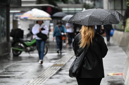 Téléchargez les photos : SAO PAULO (SP) Brésil 28 / 03 / 2024 - La ville de Sao Paulo a un changement de temps ce jeudi avec un jour pluvieux dans la région de l'Avenida Paulista. - en image libre de droit