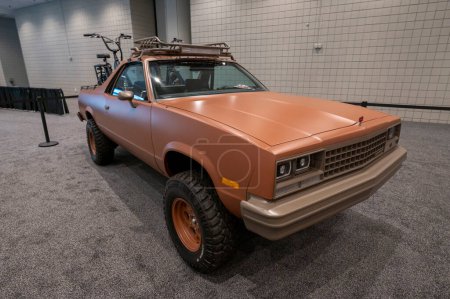Photo for The New York International Auto Show 2024. March 27, 2024, New York, New York, USA: A 1985 Chevrolet El Camino one of the six cars converted to drive to a pollution-free part of Robert Downey Jr. Dream Cars to be given away - Royalty Free Image