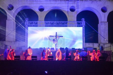 Photo for RIO DE JANEIRO (RJ) Brazil 03/29/2024 - This Good Friday, the performance of the Auto da Paixao de Cristo takes place in Arcos da Lapa in the center of Rio de Janeiro. The event is free and has the participation of 35 actor - Royalty Free Image