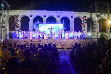 Photo for RIO DE JANEIRO (RJ) Brazil 03/29/2024 - This Good Friday, the performance of the Auto da Paixao de Cristo takes place in Arcos da Lapa in the center of Rio de Janeiro. The event is free and has the participation of 35 actor - Royalty Free Image