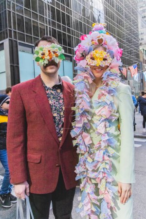 Photo for Easter Parade at St.Patrick Cathedral. March 31, 2024, New York , USA:  The Easter parade, synonymous with fashionable attire and elaborate hats, originated on Fifth Avenue in New York City in the 1870sattend - Royalty Free Image