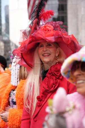 Photo for Easter Parade at St.Patrick Cathedral. March 31, 2024, New York , USA:  The Easter parade, synonymous with fashionable attire and elaborate hats, originated on Fifth Avenue in New York City in the 1870sattend - Royalty Free Image