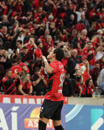 Photo for CURITIBA (PR), Brazil 06/04/2024 - The player Pablo Teixeira celebrates his goal, during a match between Athletico PR against Maringa, valid for the final of the Campeonato Paranaense 2024 - Royalty Free Image