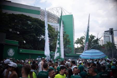 Photo for Sao Paulo (SP), Brazil 04/7/2024 - Fans before the match between Palmeiras and Santos, valid for the second leg of the 2024 Paulista Football Championship final, held at Allianz Parque, in Sao Paulo - Royalty Free Image