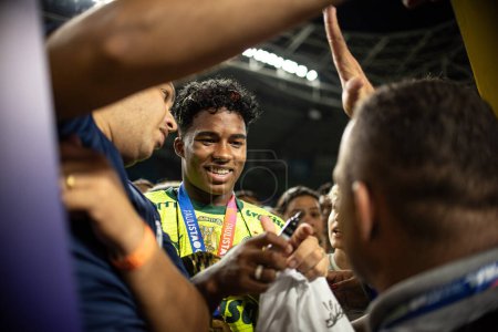 Photo for Sao Paulo (SP), Brazil 04/7/2024 - Endrick celebrates after the match between Palmeiras and Santos, valid for the second leg of the 2024 Paulista Football Championship final, held at Allianz Parque, in Sao Paulo - Royalty Free Image