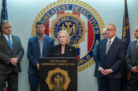 Photo for Senator Gillibrand announces Child Care for Police Officers Act. April 01, 2024, New York, New York, USA: U.S. Senator Kirsten Gillibrand held a press conference at the Detectives' Endowment Association in lower Manhattan - Royalty Free Image