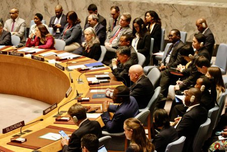 Foto de Reunión del Consejo de Seguridad: La situación en Oriente Medio. 14 de abril de 2024, Naciones Unidas, Nueva York, Estados Unidos: Una reunión del Consejo de Seguridad de emergencia: La situación en el Medio Oriente debido a la escalada de tensión entre Israel e Irán - Imagen libre de derechos