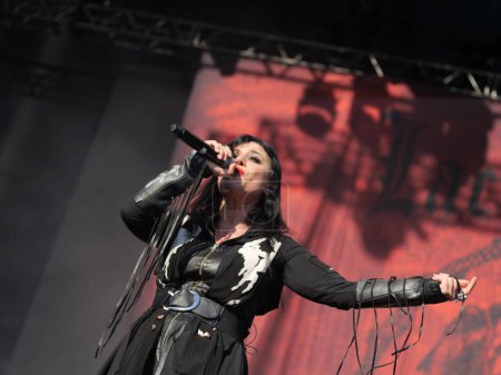 Photo for SAO PAULO, Brazil  04/27/2024 - Presentation of the band Lacuna Coil during the second day of the Summer Breeze Festival at Memorial da America Latina, west side of Sao Paulo, this Saturday April 27, 2024. - Royalty Free Image