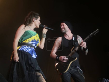 Photo for SAO PAULO, Brazil 04/27/2024 - The band Within Temptation performs during the second day of the Summer Breeze Festival at Memorial da America Latina, west of Sao Paulo, this Saturday April 27, 2024. - Royalty Free Image