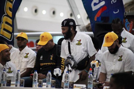 Photo for Press Conference SPB: Pipers of Zulia. April 27, 2024, Maracaibo, Venezuela: Press Conference with Gaiteros del Zulia before the start of the season of the Venezuelan Men's Basketball Super League, held at the food court of Sambil Maracaibo Shool - Royalty Free Image