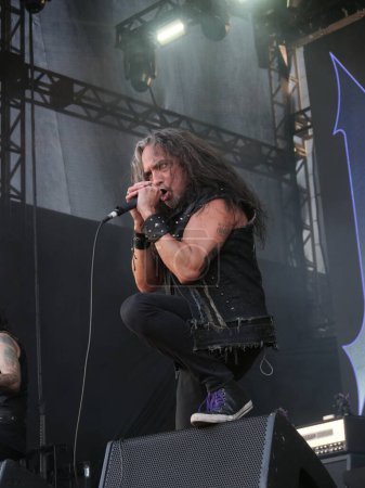 Photo for SAO PAULO, Brazil 04/28/2024 - The band Death Angel performs during the last day of the Summer Breeze Festival at the Memorial da America Latina, west side of Sao Paulo, this Sunday April 28, 2024. - Royalty Free Image