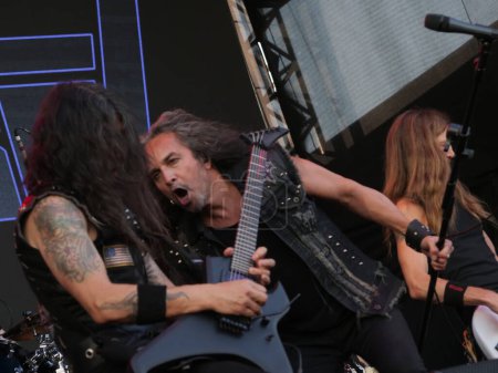 Photo for SAO PAULO, Brazil 04/28/2024 - The band Death Angel performs during the last day of the Summer Breeze Festival at the Memorial da America Latina, west side of Sao Paulo, this Sunday April 28, 2024. - Royalty Free Image