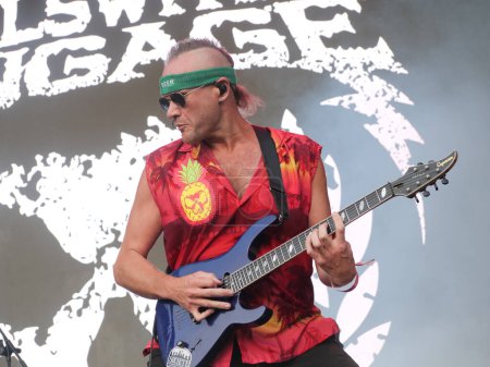 Photo for SAO PAULO, Brazil 04/28/2024 - The band KillSwitch Engage performs during the last day of the Summer Breeze Festival at Memorial da America Latina, west of Sao Paulo, this Sunday April 28, 2024 - Royalty Free Image