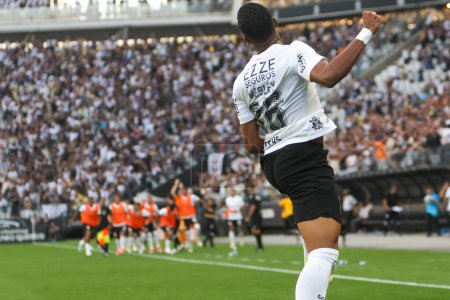 Photo for SAO PAULO (SP), 04/28/2024 Corinthians player Wesley celebrates his goal, during a match between Corinthians and Fluminense, valid for the fourth round of the Brazilian Championship, held at the Neo Quimica Arena - Royalty Free Image