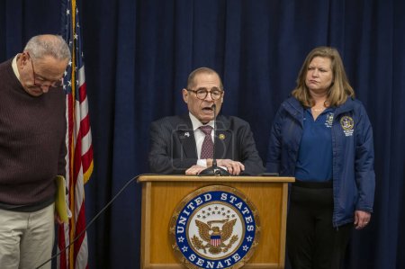 Photo for Senator Schumer announces  million available to boost security and safety at synagogues, mosques and churches. May 05, 2024, New York, New York, USA: U.S. Congressman Jerry Nadler (D-NY) speaks at press conference were U.S. Senator Chuck Schumer - Royalty Free Image