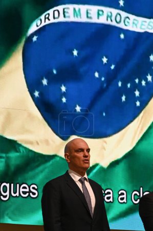 Téléchargez les photos : Sao Paulo (SP), Brésil 05 / 06 / 2024 Alexandre de Moraes, ministre de la STF (Cour fédérale suprême), participe à la cérémonie commémorant le 100e anniversaire de la Cour des comptes de l'État de Sao Paulo - en image libre de droit