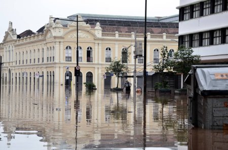 Photo for Porto Alegre (RS), Brazil 05/08/2024   Record of damage caused by flooding in the Historic Center and South Zone region of the city of Porto Alegre, this Wednesday - Royalty Free Image
