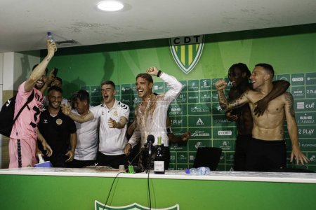 Photo for Tondela (PT), 12/05/2024: Tiago Miguel CD Nacional coach and players celebrate access to the first league after between CD Tondela x CD Nacional, valid for the 33rd round of the LIGA PORTUGAL SABSEG. - Royalty Free Image