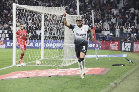 Photo for Sao Paulo (SP), 05/14/2024   Yuri Alberto of Corinthians scores his second goal and celebrates in a match between Corinthians against Argentinos Juniors - Royalty Free Image