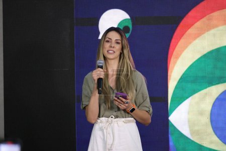 Photo for Sao Paulo (SP), 05/23/2024 The director of Portal Terra Claudia Caliente at the press conference of the 28th Sao Paulo LGBT+ Pride Parade that took place on June 2, 2024 - Royalty Free Image