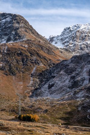 Photo for The scenic Julier Pass in Switzerland in autumn, important ancient Roman route over the alps, mount Lagrev in the center - Royalty Free Image