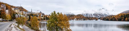 Photo for St. Moritz and lake in autumn, surrounded by snowcapped mountains, Switzerland - Royalty Free Image