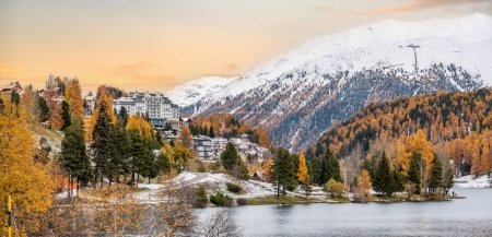 Photo for St. Moritz and lake in autumn, surrounded by snowcapped mountains, Switzerland - Royalty Free Image