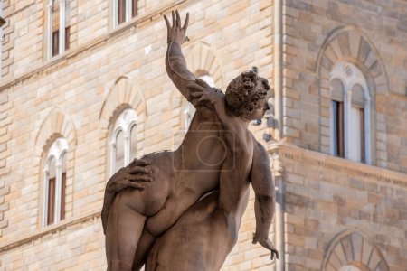 Statue of the Rape of the Sabines from artist Gimabologna in the Loggioa dei Lanzi in Florence, Italy