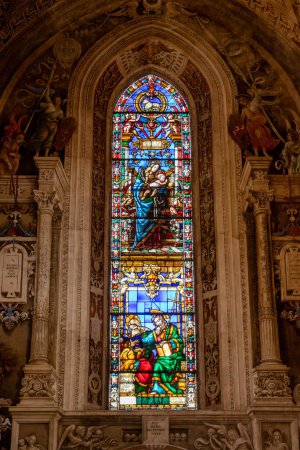 Photo for FLORENCE, ITALY - SEPTEMBER 21, 2023 - Colorful stained glass window in the Filippo Strozzi chapel of basilica Santa Maria Novella in Florence, Italy - Royalty Free Image