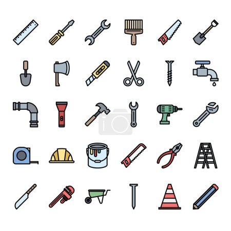 Ilustración de Conjunto de iconos de herramientas, estilo de contorno llenado - Imagen libre de derechos