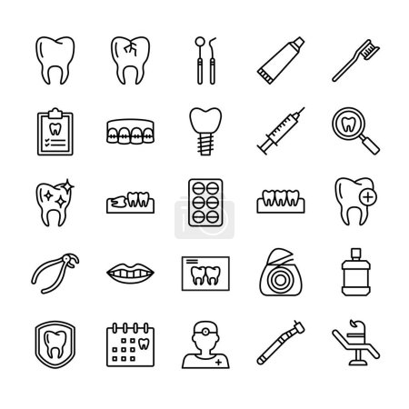 Conjunto de iconos del esquema del dentista