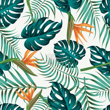 Ilustración de Floral seamless pattern with leaves. tropical background - Imagen libre de derechos