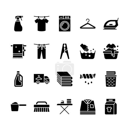 Téléchargez les illustrations : Set of Laundry Icons Glyph - en licence libre de droit
